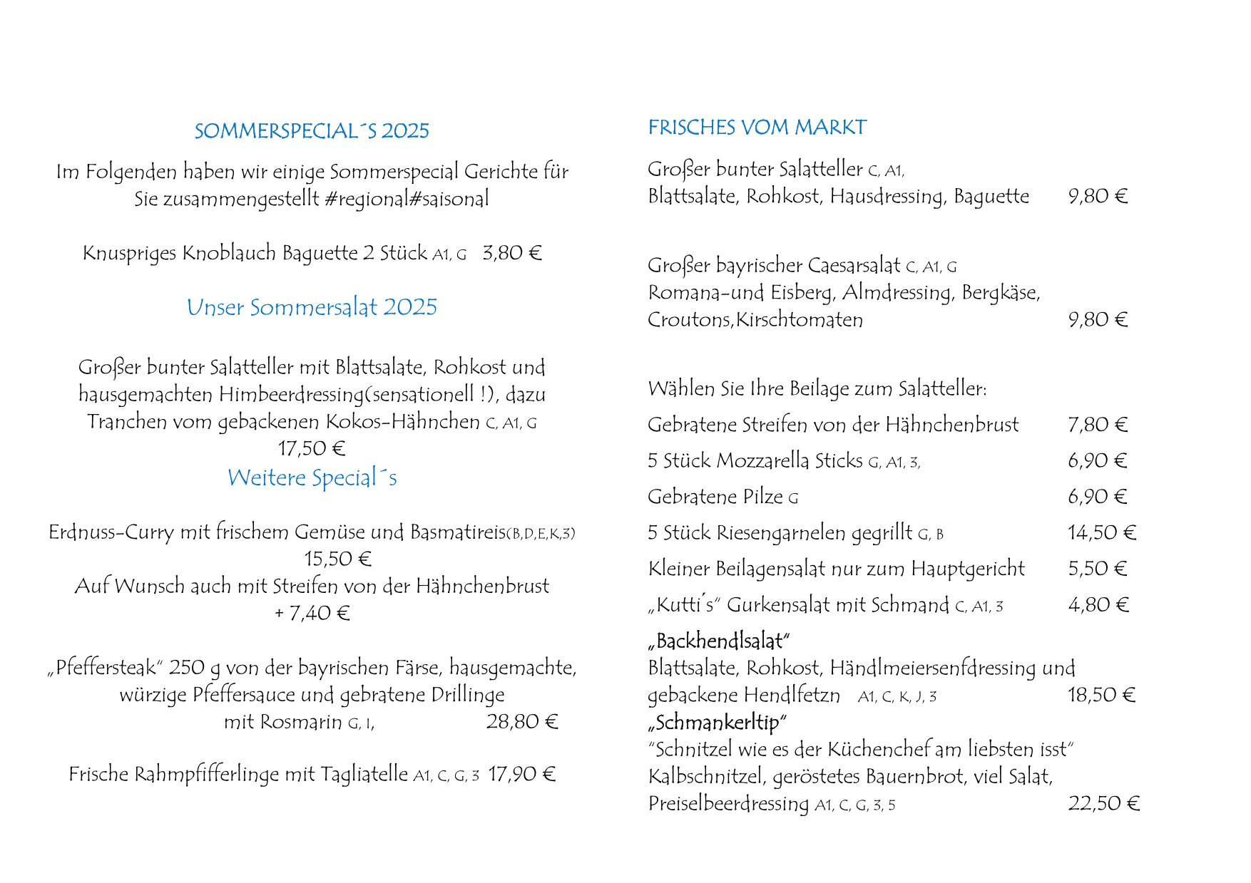Speisekarte ab Sommer 2025 mit Specials Pfifferlinge Beginn 250713-2